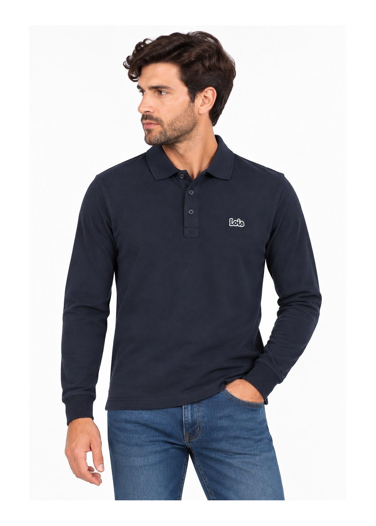 Polo De Manga Larga De Jacquard Con Etiqueta De Logotipo Jeans Para Hombre  Imagen Casual