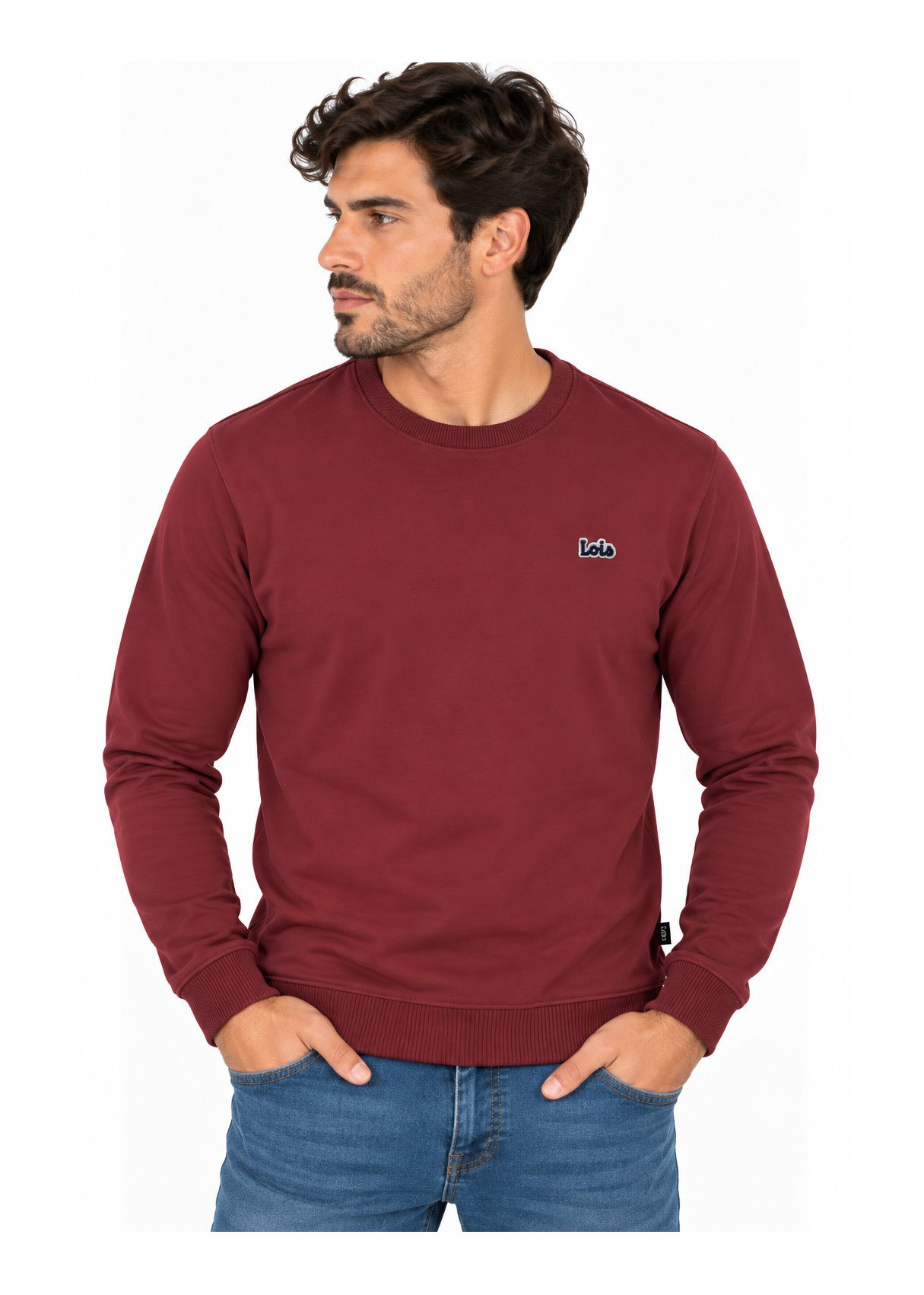 Sudadera De Cuello Redondo De Hombre Jeans Básica Con Parche De Logotipo  Versatilidad Diaria