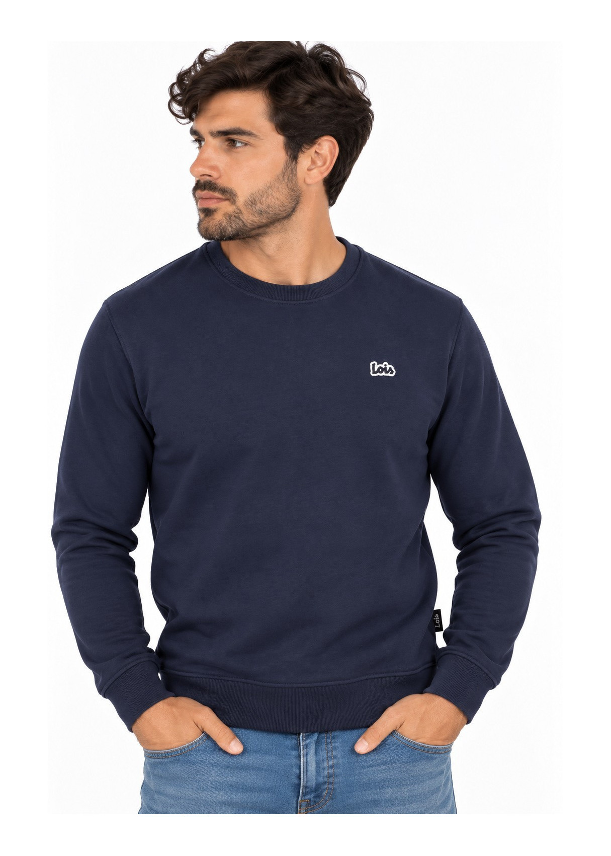 Sudadera De Cuello Redondo Básica Con Parche De Logotipo Jeans Para Hombre  Estética Masculina