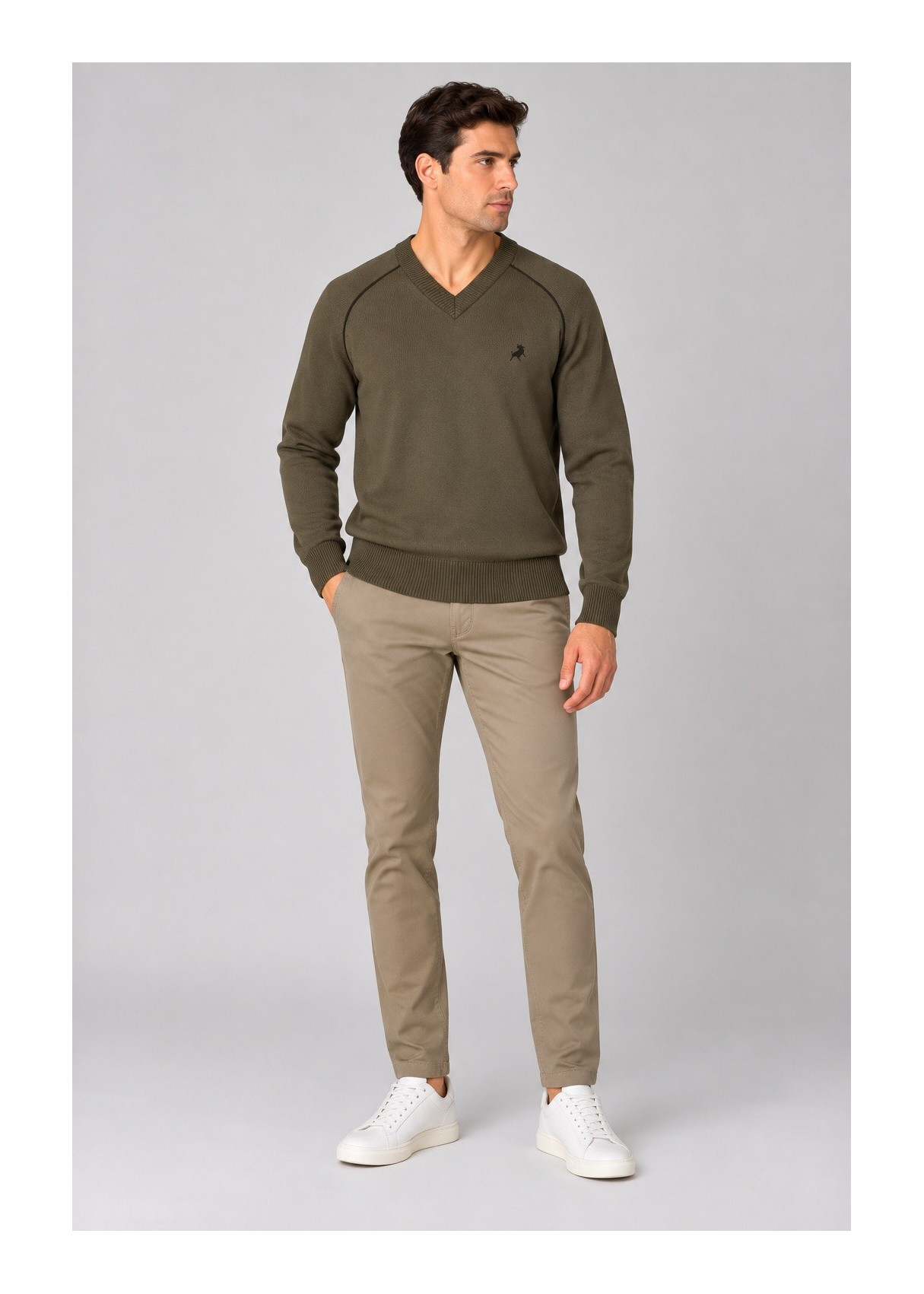 Jersey De Cuello Pico Jeans Para Hombre De Punto Básico Con Bordado  Para Combinar A Diario