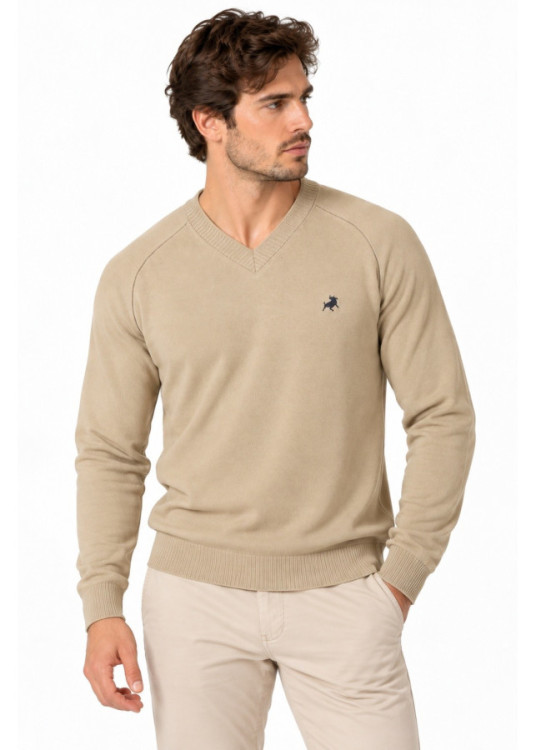 Jersey De Cuello Pico De Hombre Jeans De Punto Básico Con Bordado  Línea Actual