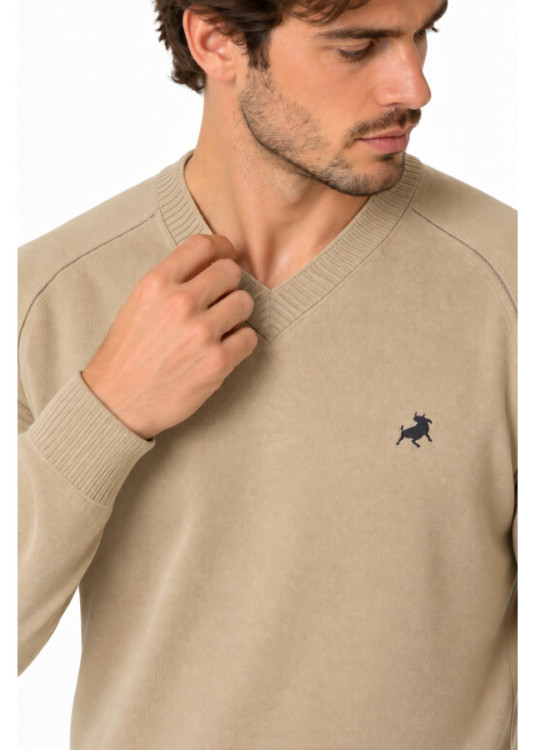 Jersey De Cuello Pico De Hombre Jeans De Punto Básico Con Bordado  Línea Actual