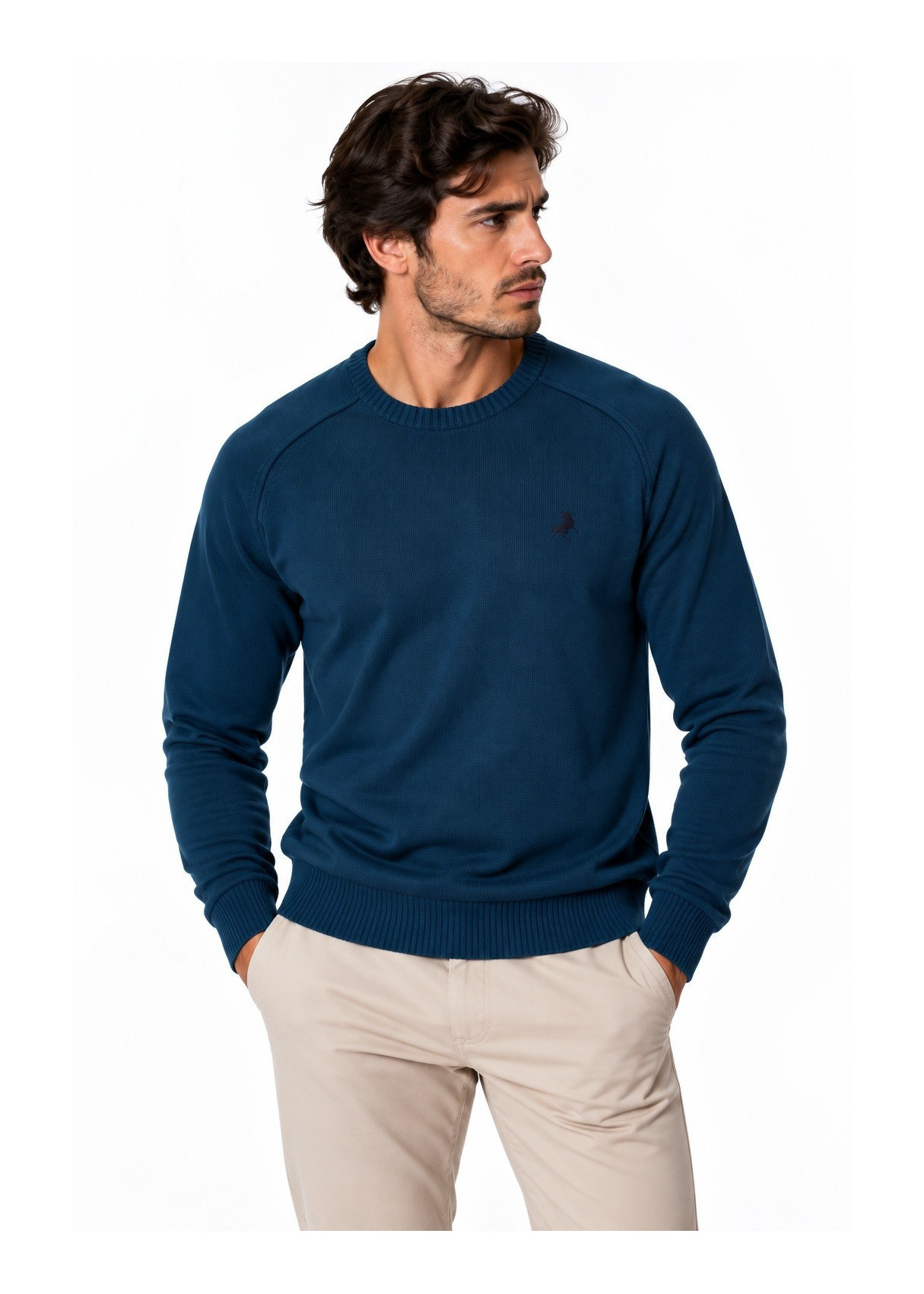 Jersey De Cuello Redondo De Hombre Jeans De Punto Básico Con Bordado  Versatilidad Diaria