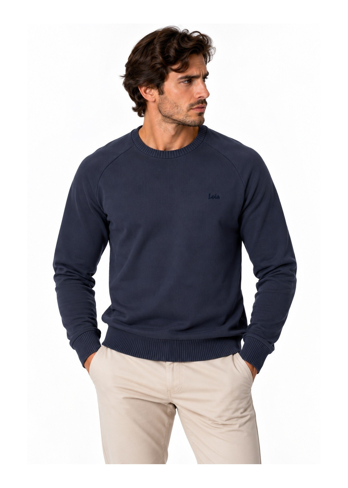 Jersey De Cuello Redondo De Punto Básico Con Bordado Jeans Para Hombre  Estética Masculina