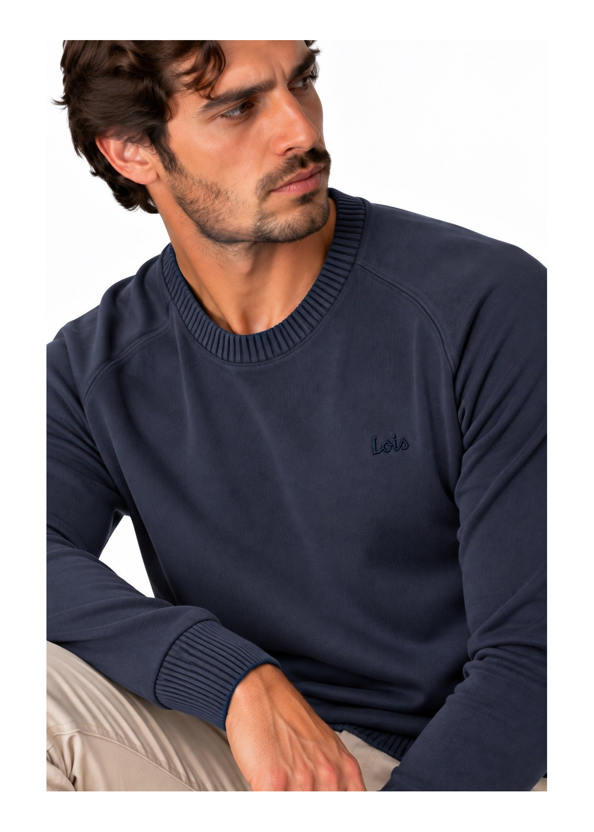 Jersey De Cuello Redondo De Punto Básico Con Bordado Jeans Para Hombre  Estética Masculina