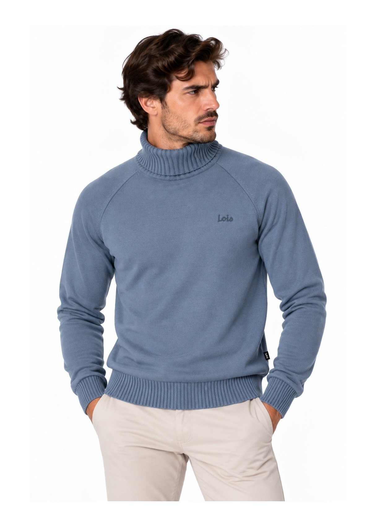 Jersey De Cuello Cisne Jeans Para Hombre De Punto Básico Con Bordado  Para Looks Informales