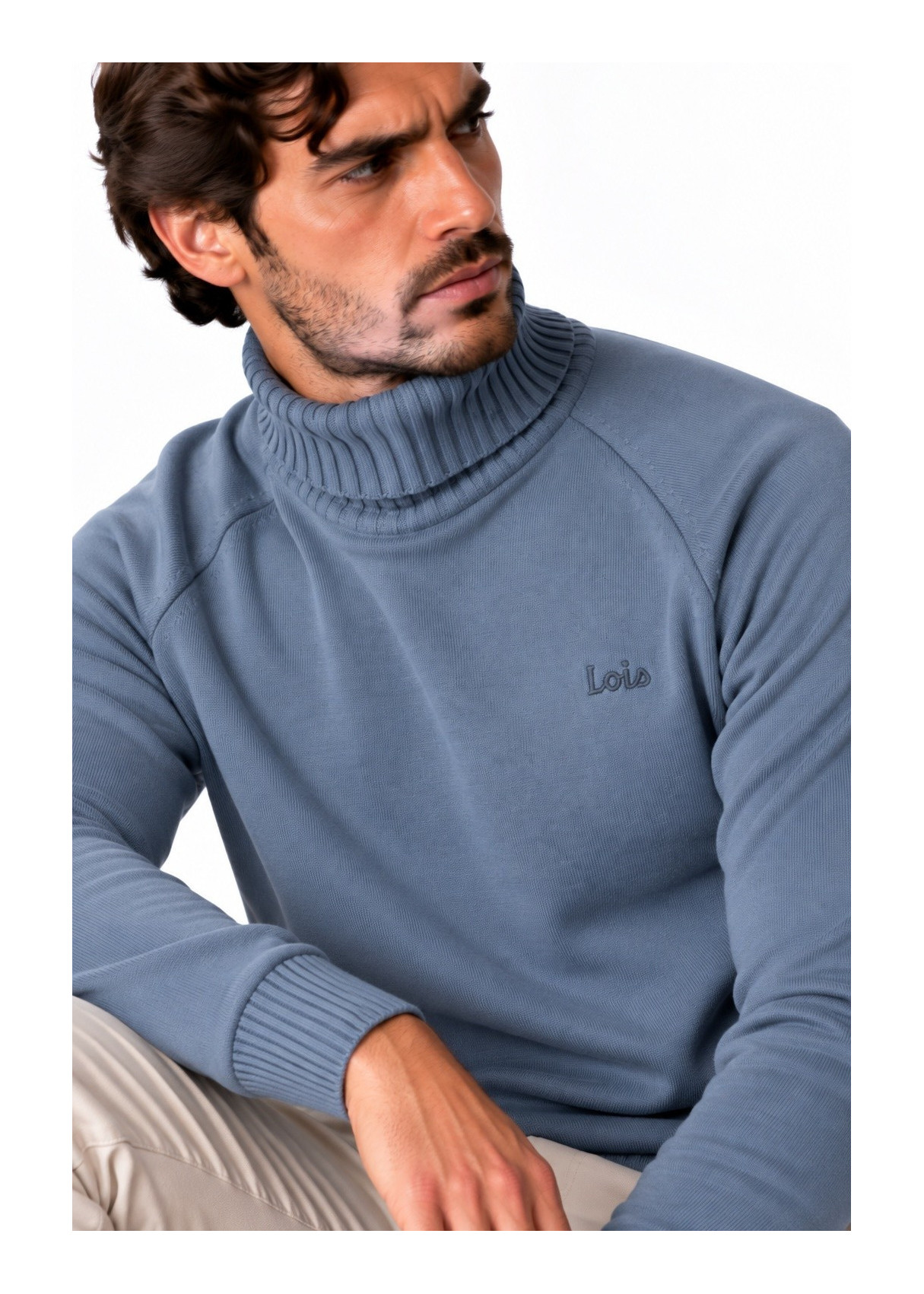 Jersey De Cuello Cisne Jeans Para Hombre De Punto Básico Con Bordado  Para Looks Informales