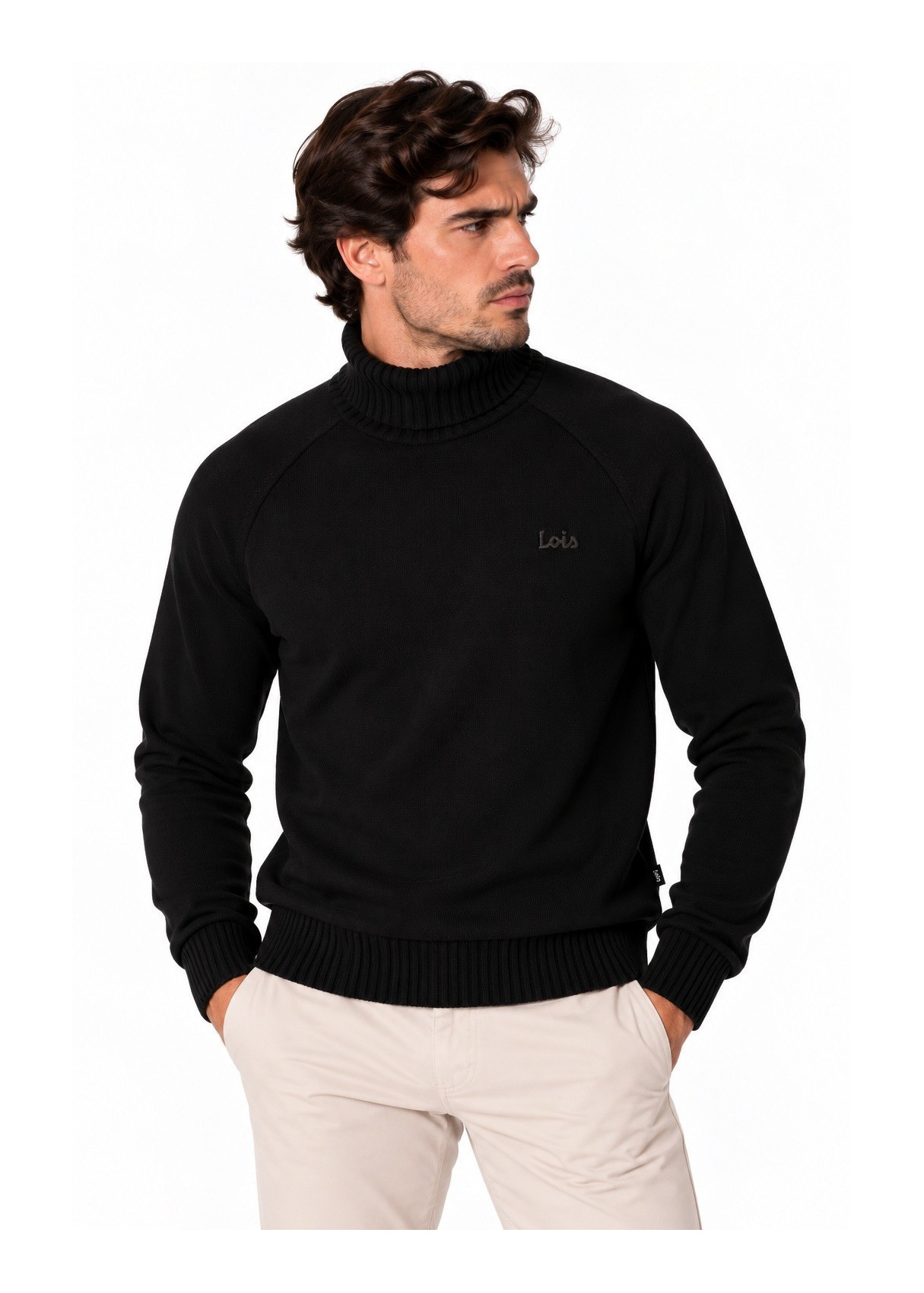 Jersey De Cuello Cisne De Hombre Jeans De Punto Básico Con Bordado  Esencial De Temporada