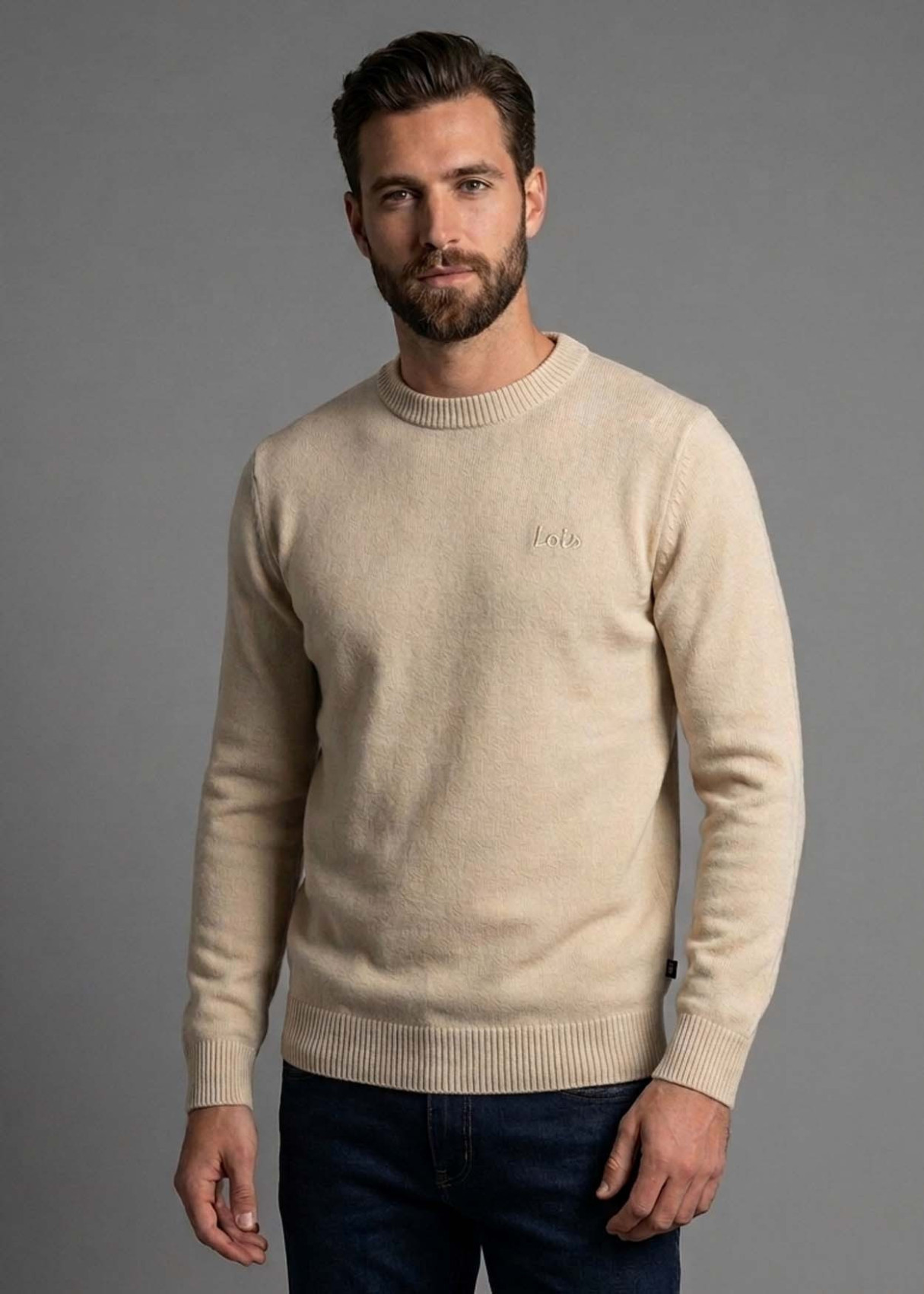 Lois Jeans Jersey De Cuello Perkins Para Hombre De Punto Básico Con Bordado  Inspiración Denim