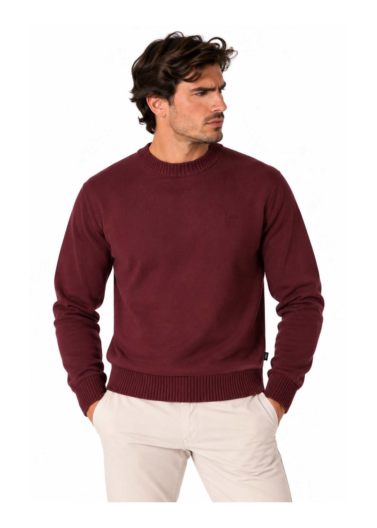 Jersey De Cuello Perkins Jeans Para Hombre De Punto Básico Con Bordado  Para Oficina Y Ocio