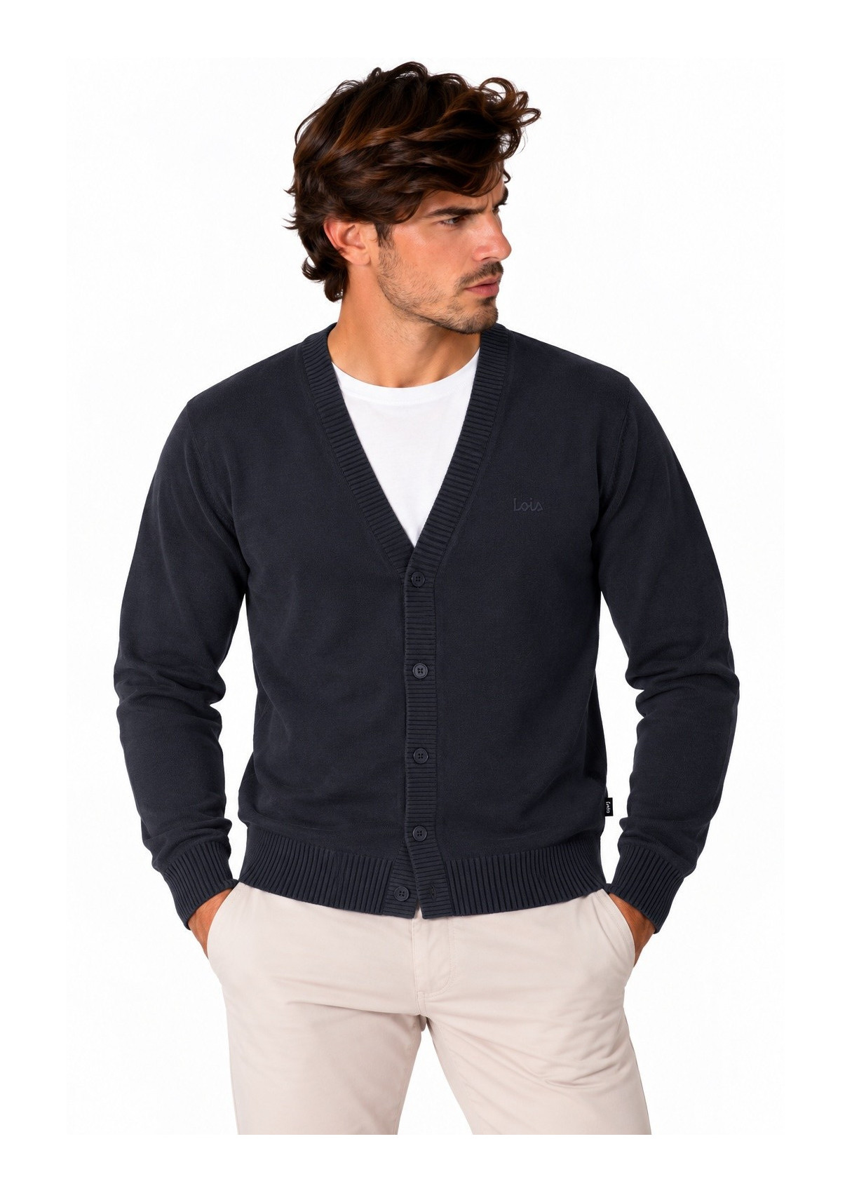 Cárdigan Jeans Para Hombre De Punto Básico Con Bordado  Estilo Casual