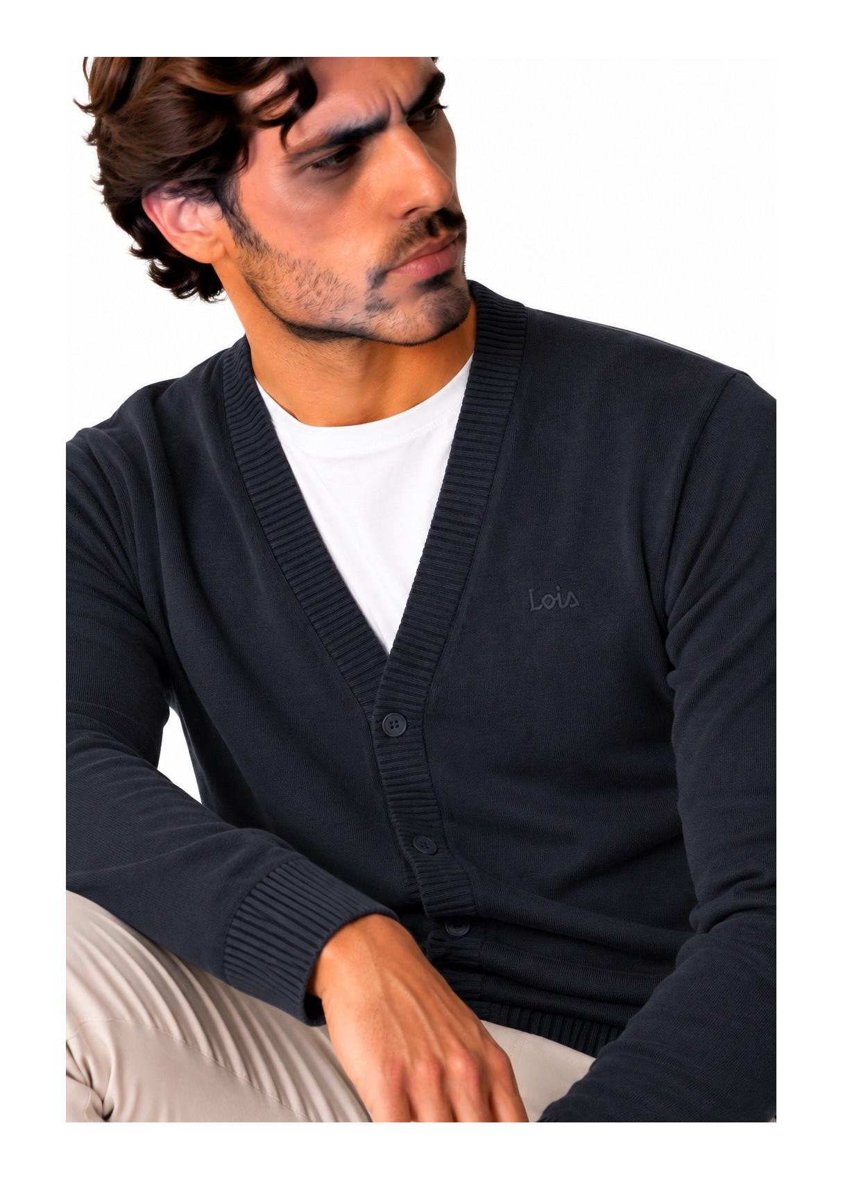 Cárdigan Jeans Para Hombre De Punto Básico Con Bordado  Estilo Casual