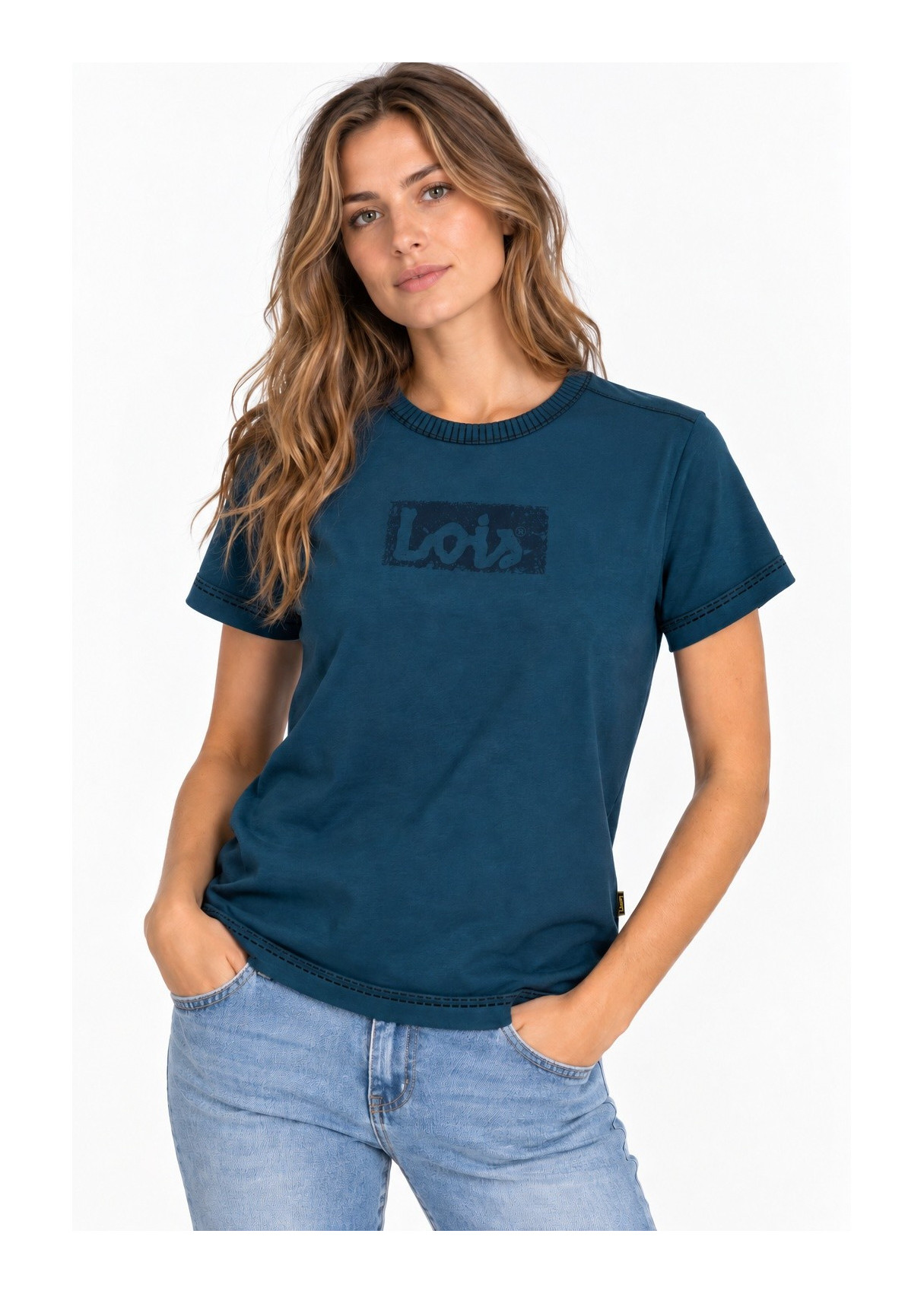 Camiseta De Manga Corta Jeans Para Mujer Básica Con Detalle De Marca  Colección De Invierno