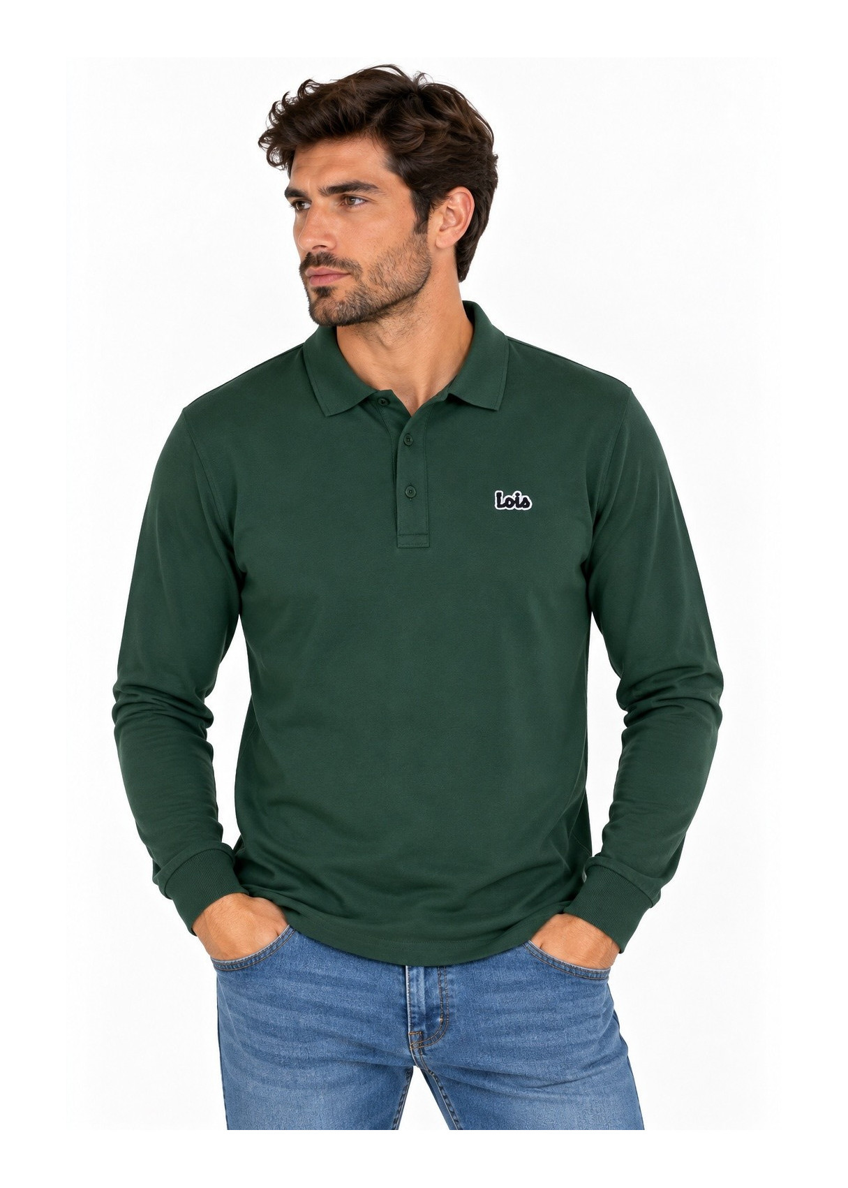 Polo Manga Larga Piqué Parche Logo verde