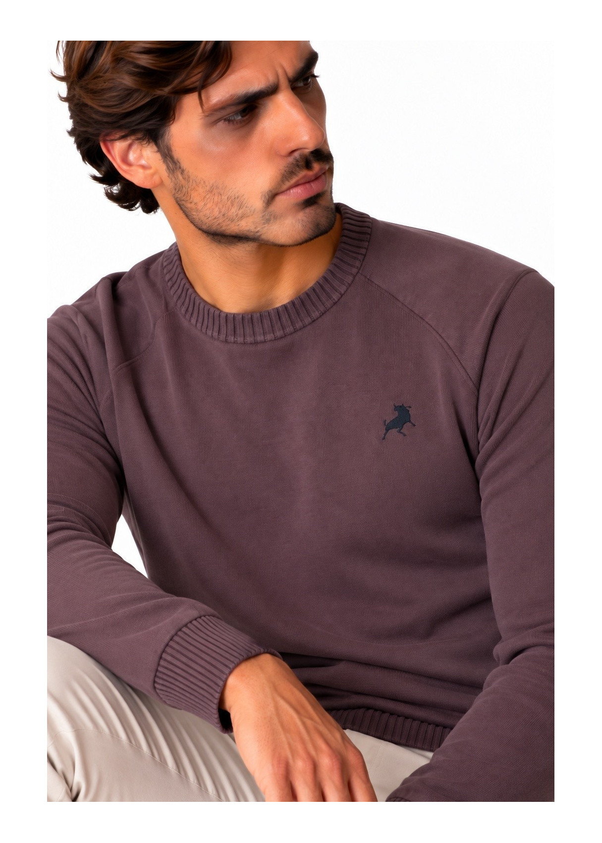 Jersey De Cuello Redondo De Hombre Jeans De Punto Básico Con Bordado  Versatilidad Masculina
