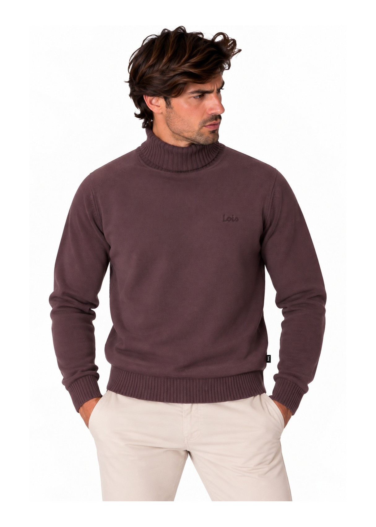 Jersey De Cuello Cisne De Punto Básico Con Bordado Jeans Para Hombre  Opción Smart Casual