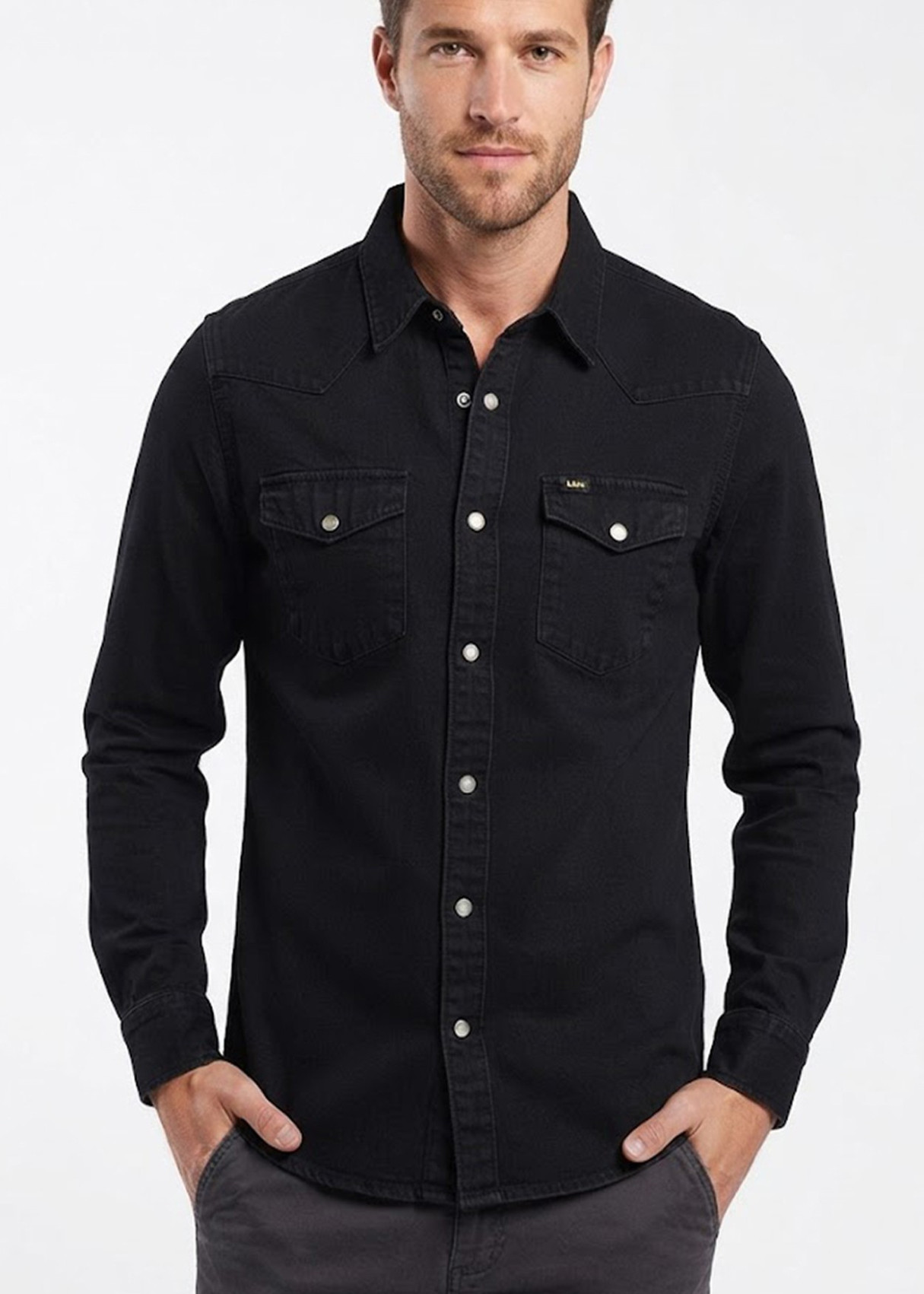 Camisa denim botones negra