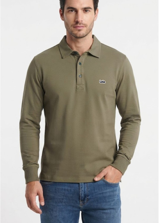 Polo Manga Larga Jacquard Logo verde