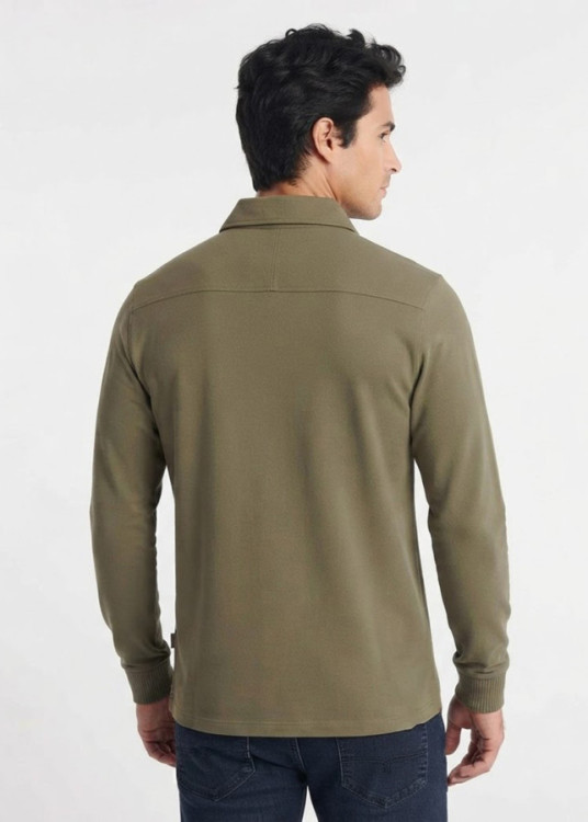 Polo Manga Larga Jacquard Logo verde