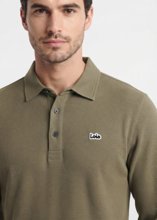 Polo Manga Larga Jacquard Logo verde