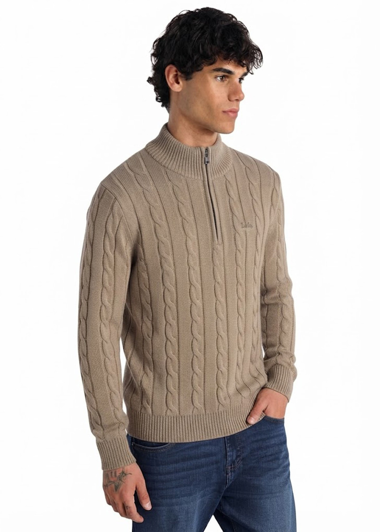 Jersey Cuello Perkins Punto Cableado marrón