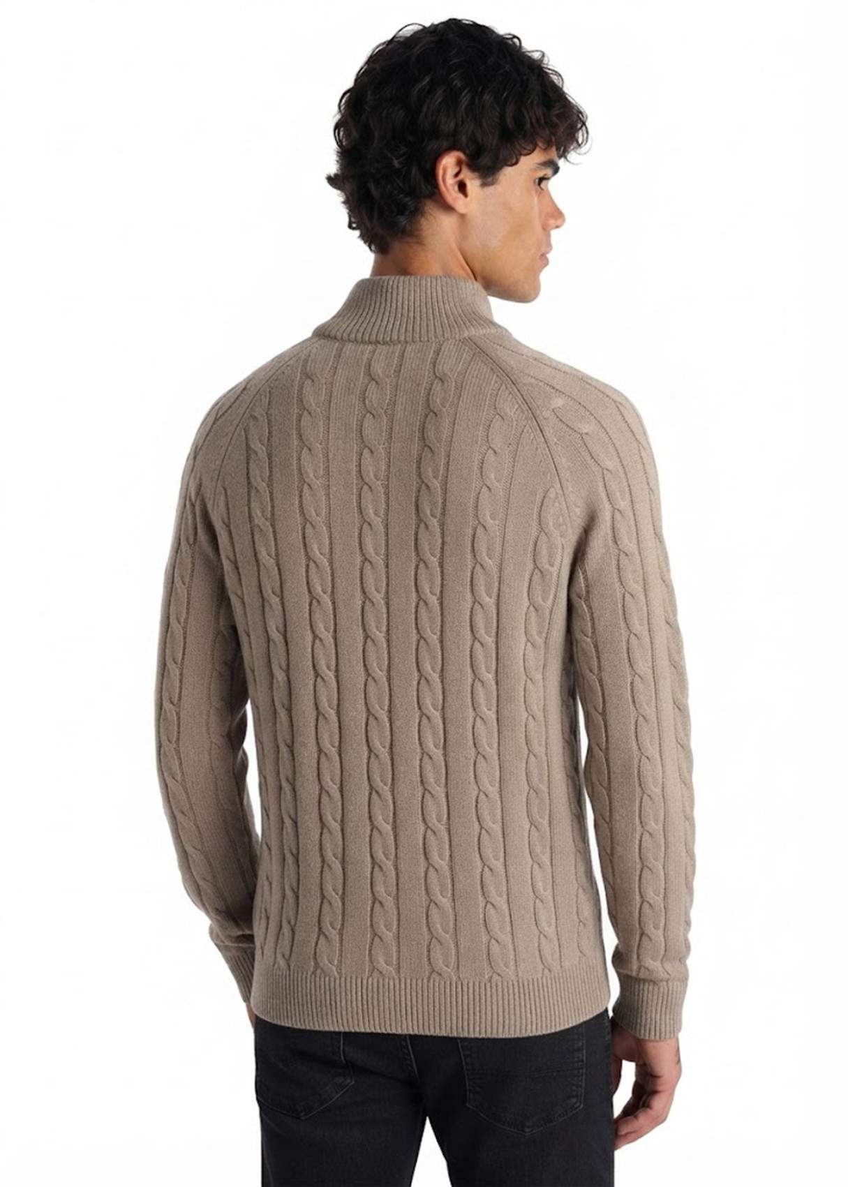 Jersey Cuello Perkins Punto Cableado marrón