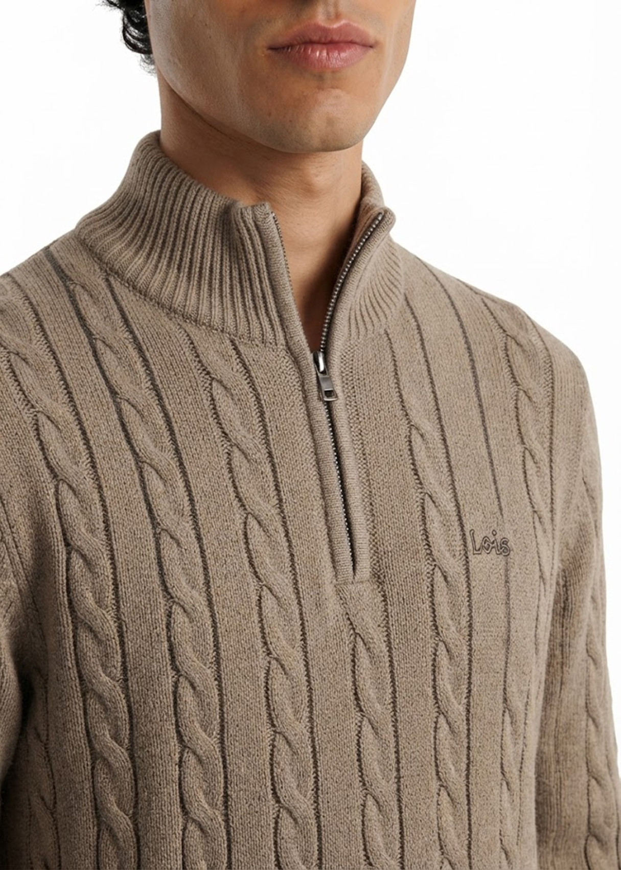 Jersey Cuello Perkins Punto Cableado marrón