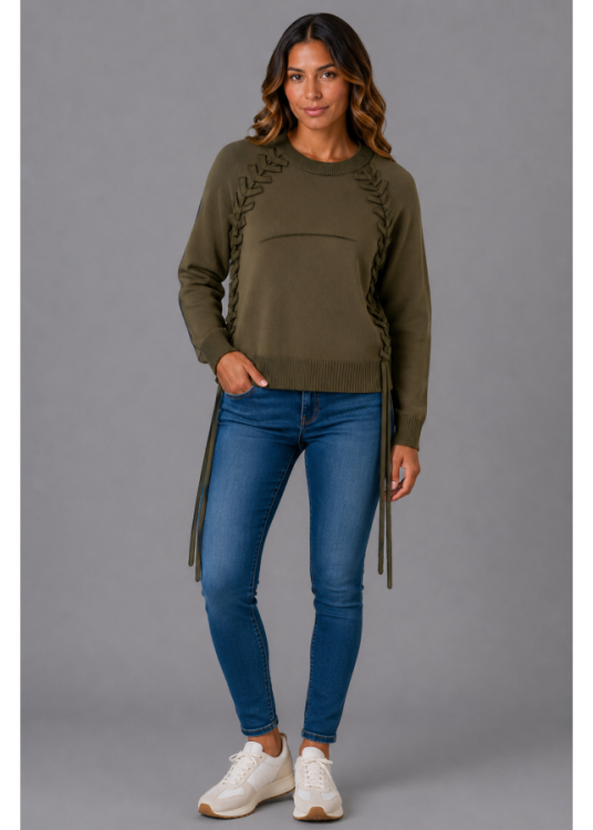Jersey  Cuello Redondo Detalle Trenzado verde