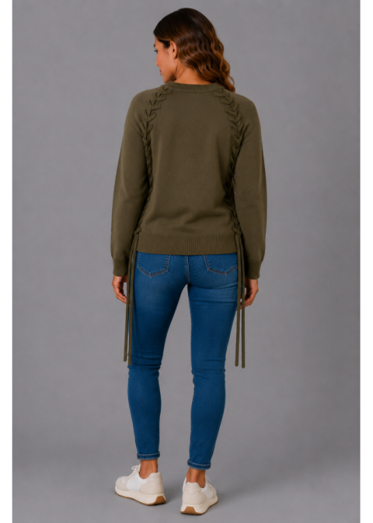 Jersey  Cuello Redondo Detalle Trenzado verde