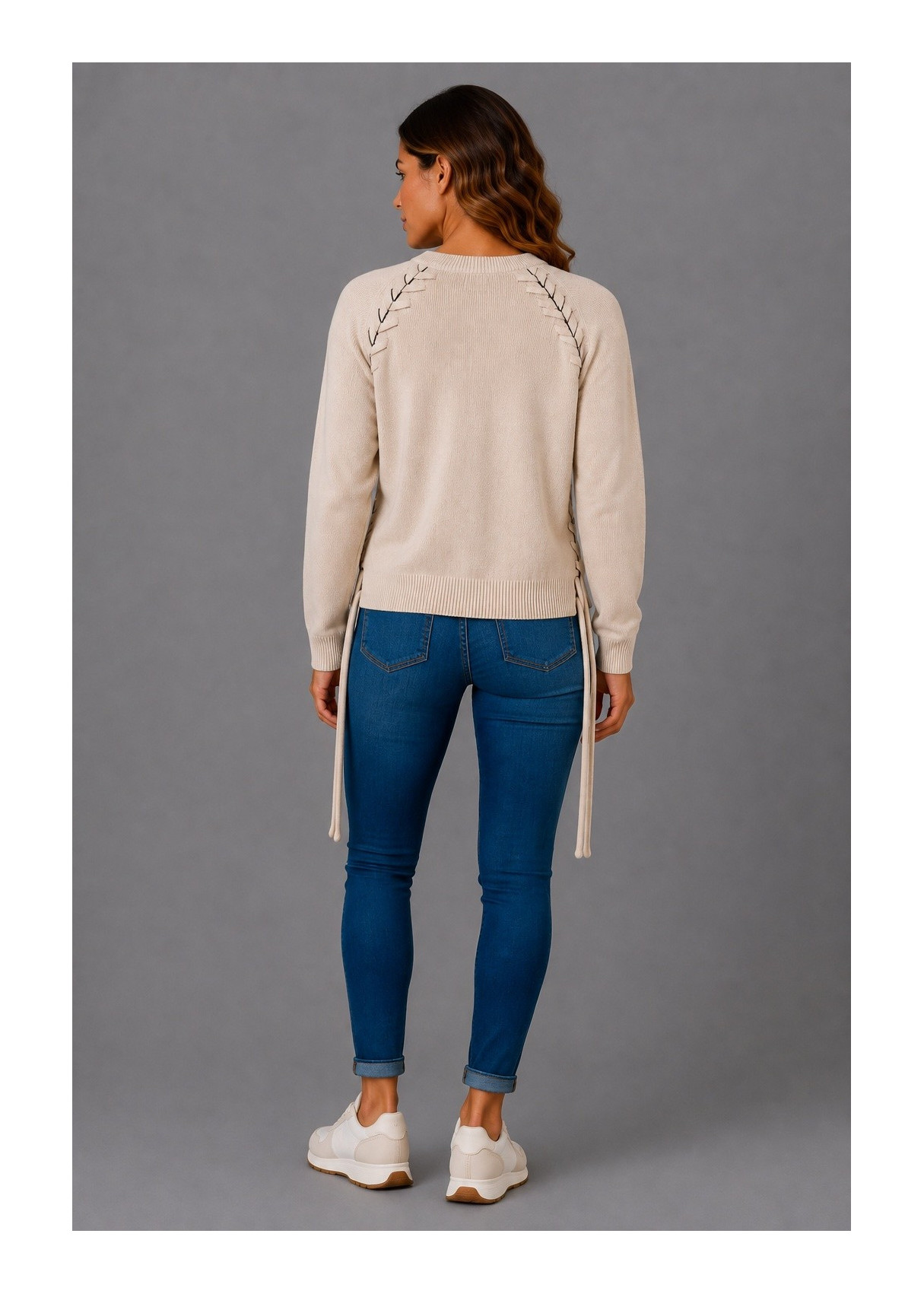 Jersey  Cuello Redondo Detalle Trenzado beige