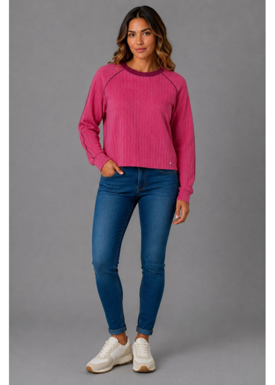 Jersey Cuello Redondo Manga Japonesa Acabado Pelo rosa