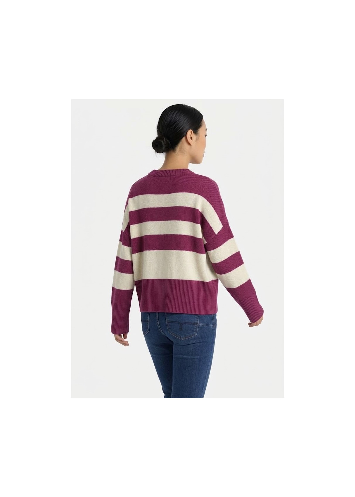 Jersey Cuello Redondo Franjas Abertura Bajo violeta