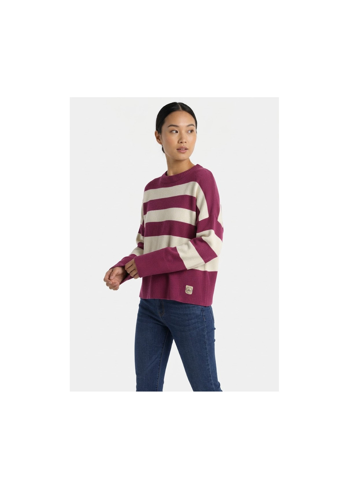Jersey Cuello Redondo Franjas Abertura Bajo violeta