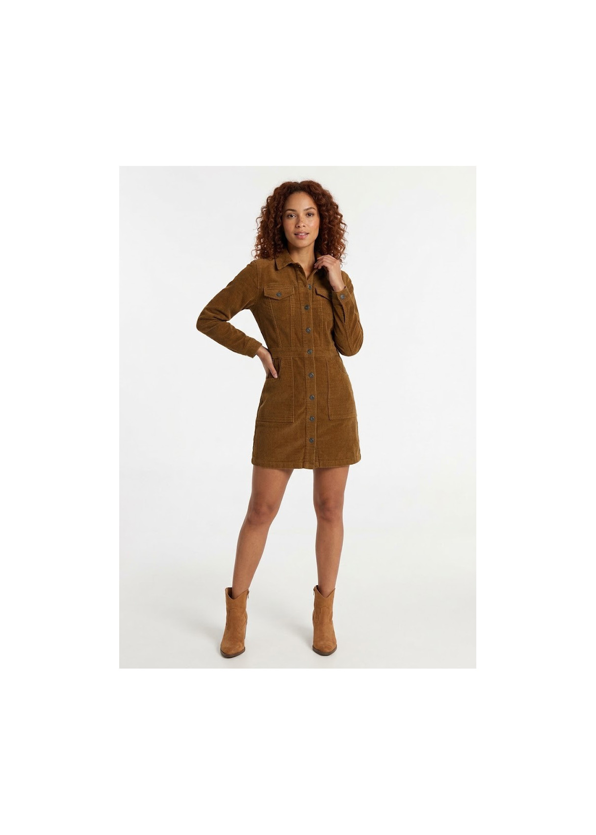 Vestido Pana Bolsillos Plastrón marrón