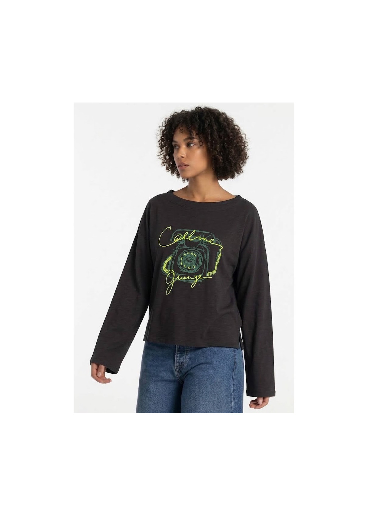 Camiseta Manga Larga Gráfica Colibrí negro  