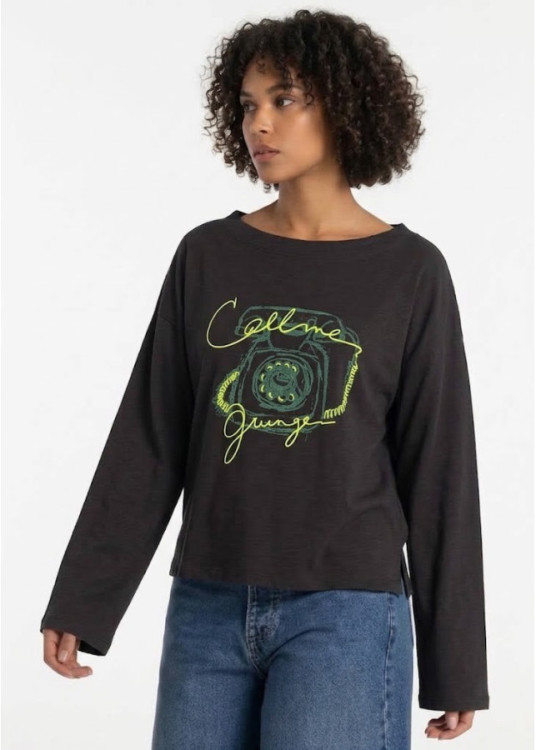 Camiseta Manga Larga Gráfica Colibrí negro  