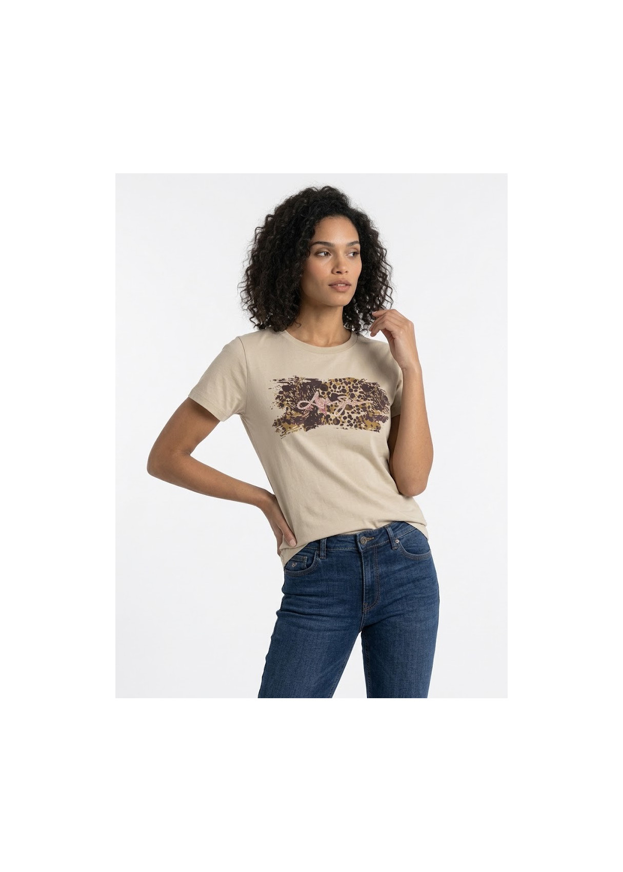 Camiseta Manga Corta Gráfica Volcán beige