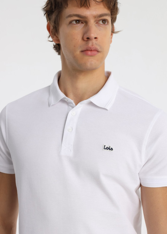 Polo Manga Corta Basico Patch Logo Bordado blanco