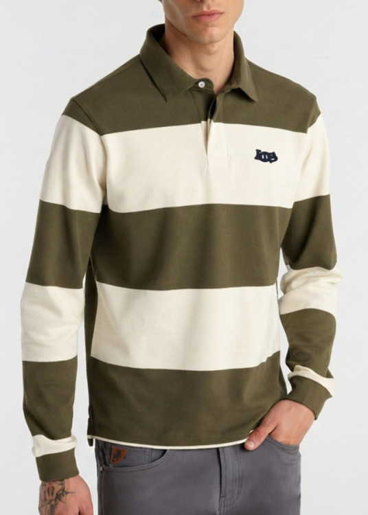 Polo Manga Larga Franjas Aplicación verde