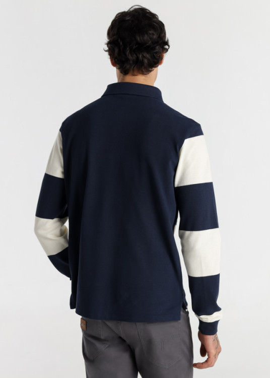 Polo Manga Larga franjas azul