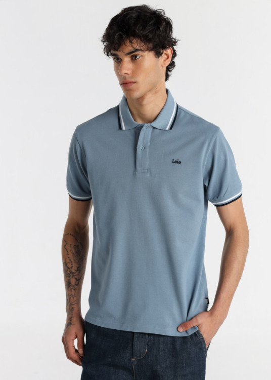 Polo Manga Corta Doble Acabado cuello y mangas azul