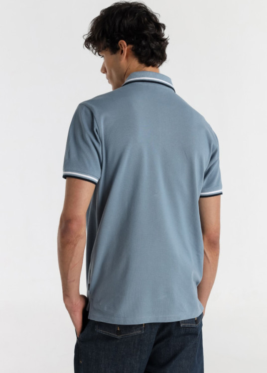 Polo Manga Corta Doble Acabado cuello y mangas azul