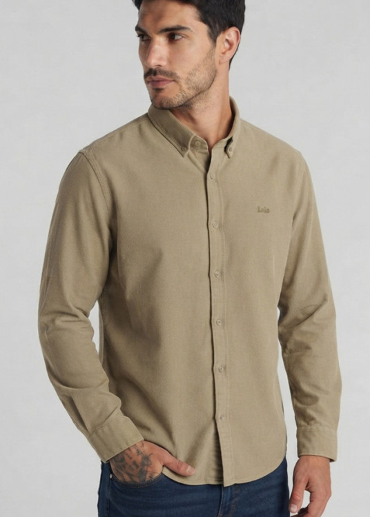 Camisa Manga Larga Micropana Logo Bordado beige
