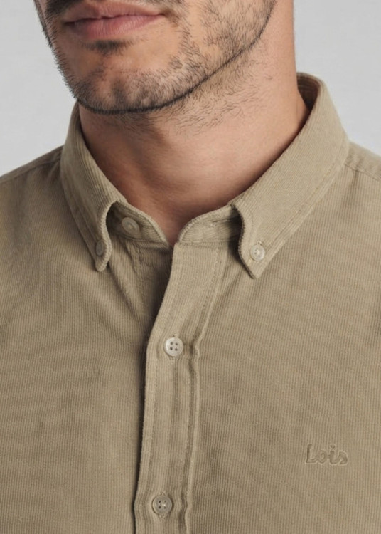 Camisa Manga Larga Micropana Logo Bordado beige
