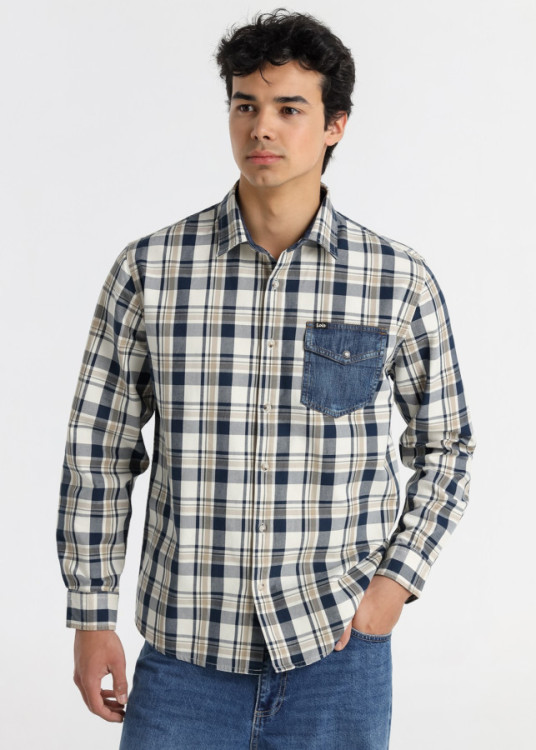 Camisa Manga Larga Bolsillo Denim azul