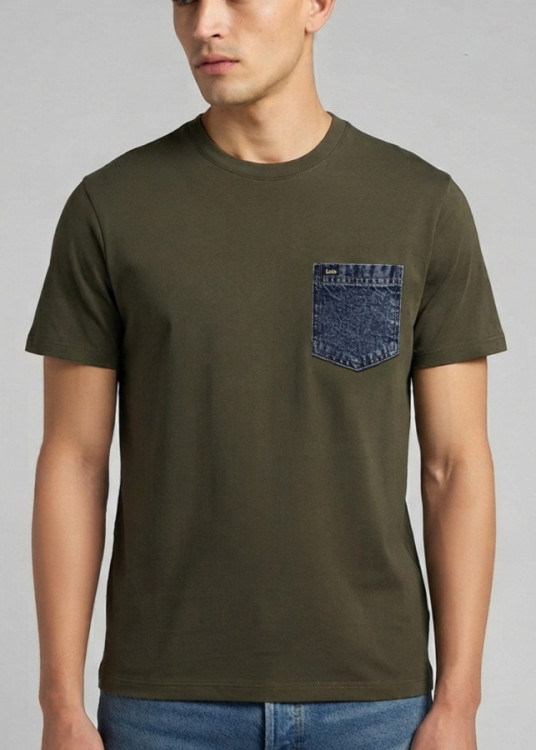 Camiseta Manga Corta Bolsillo Denim verde