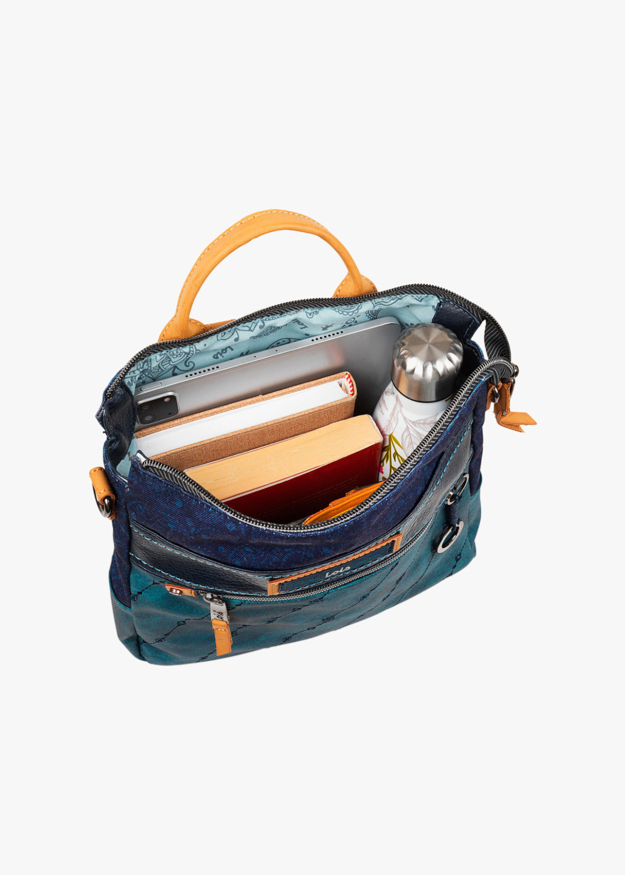 Mochila con Asas Regulables y Bandolera Antirobo azul