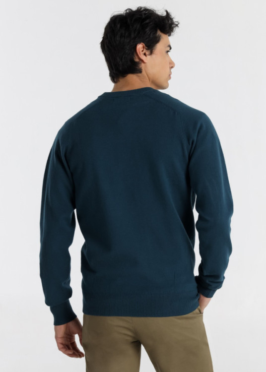 Jersey Cuello Pico  Punto Básico logo Bordado azul