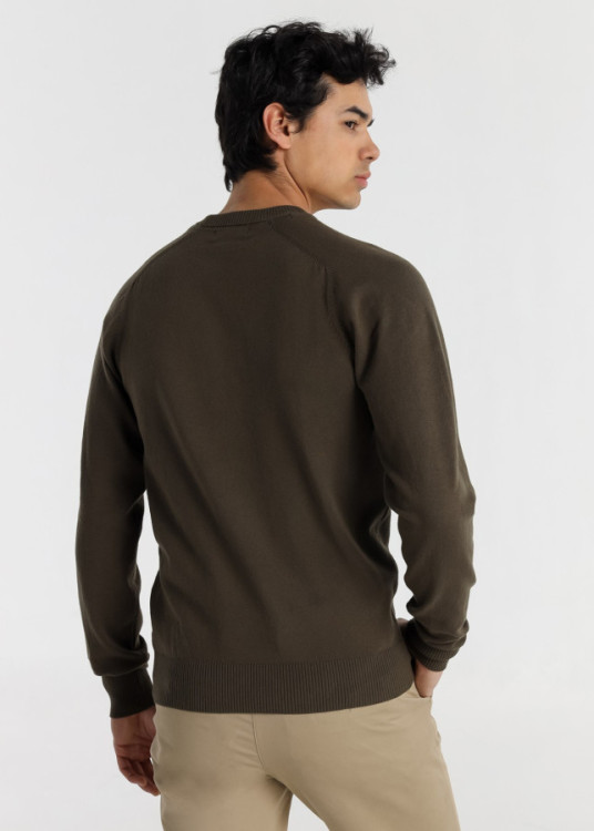 Jersey Cuello Redondo Punto Básico logo Bordado marrón