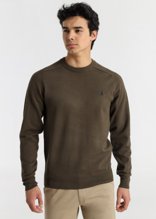 Jersey Cuello Redondo Punto Básico logo Bordado marrón